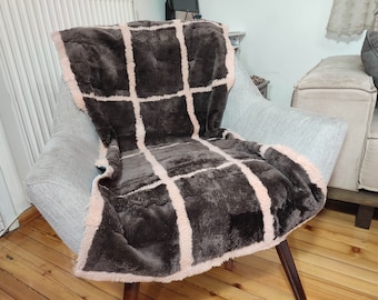 Sheepskin fur throw / carpet pink brown