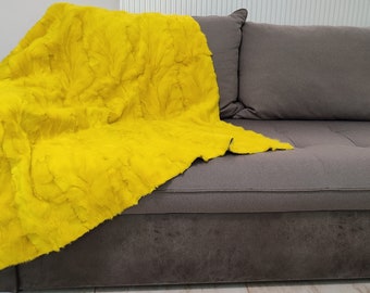 Yellow mink fur throw / carpet