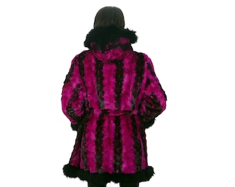 L / Purple hooded mink coat with belt