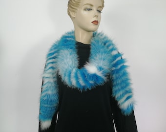 Real fox scarf blue white