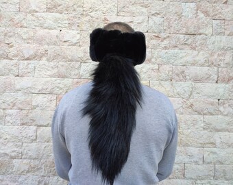 Unisex black rex rabbit headbands