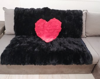 Black rex rabbit blanket with red heart