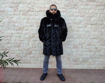 XL/XXL Black mink hooded fur for men