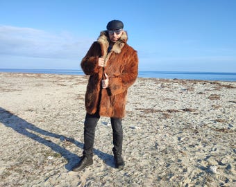 L-XL / Opossum fur coat for men