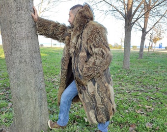 L / Luxury long coyote fur for men with extra hat