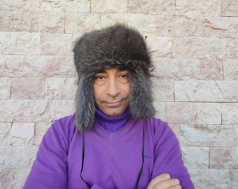 Coyote fur trapper hat