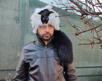 Fox fur hat with head and tail