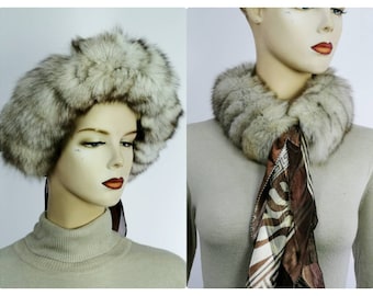 White fox scarf or headband with fabric scarf
