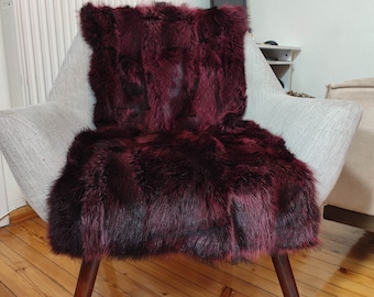 Burgundy raccoon fur throw or carpet