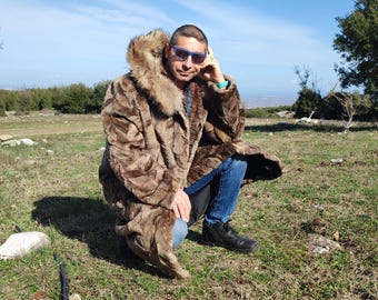 XXL / Beaver men coat with hood
