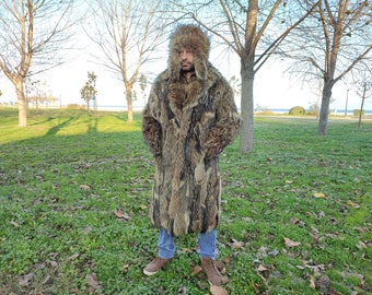 L / Luxury long coyote fur for men with extra hat
