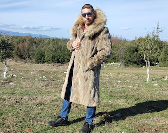 L / Beaver men coat with hood