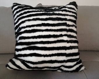 Big black and white fur pillow case