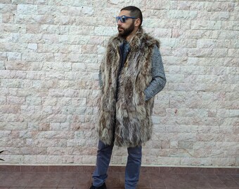 L / Sleeveless  men coat raccoon