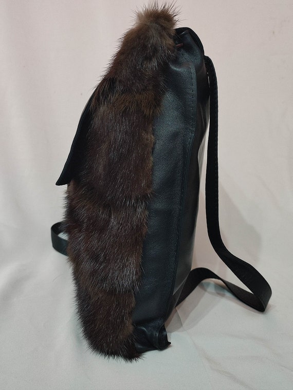 GENUINE LEATHER w FUR TRIM BACKPACK MCM Small Stark Insignia Leather Backpack with Genuine Fox  main image 3