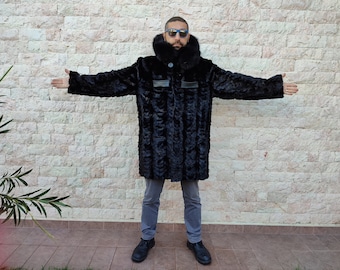XL/XXL Black mink hooded fur for men