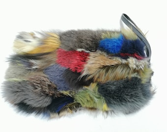 Rainbow fox fur muff double side fur