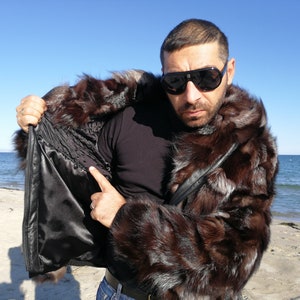 L / Men hooded fur coat arzante fox