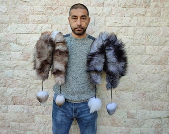 Unisex scarf from crystal or silver fox tails