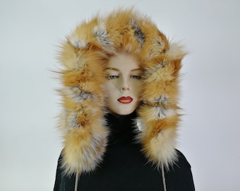 Leather fur hood