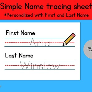 First and Last Name Printable, Handwriting Printable, Personalized Printable,