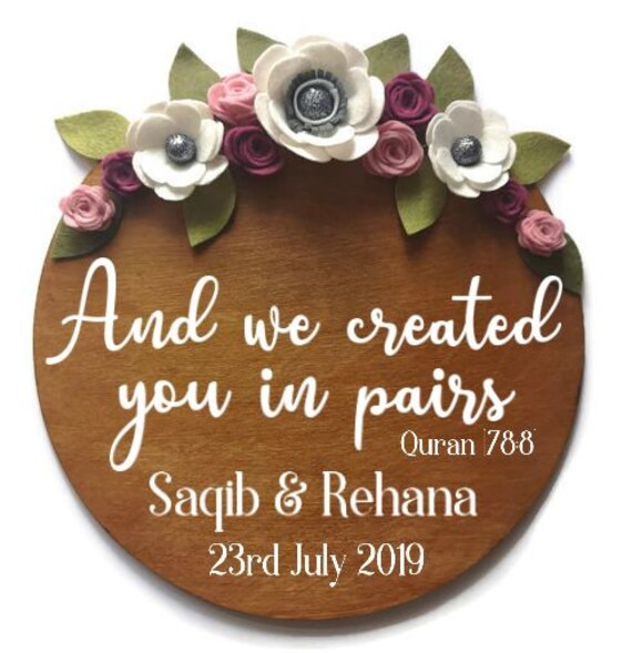 Created You In Pairs Quote Quran Wood Sign Felt Flowers Etsy