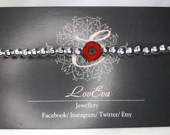 Czech glass poppy bracelet by LovEva. One pound donated to The Royal British Legion for each one sold.