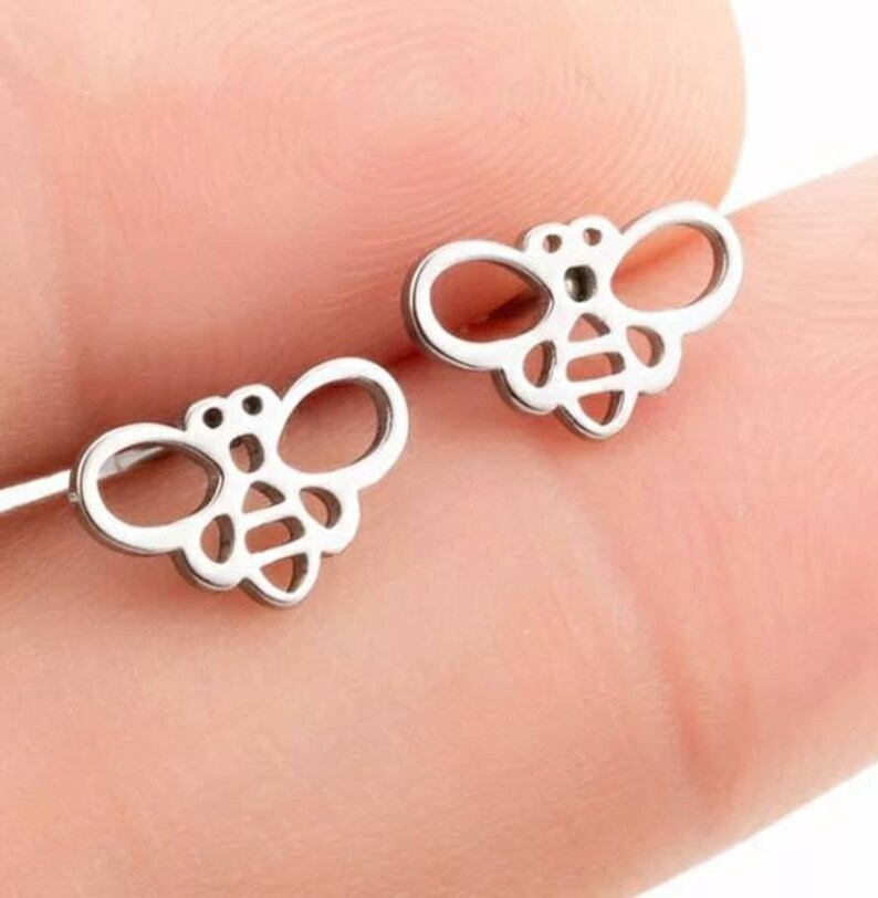Manchester bee Bee studs Stainless steel silver cute stud bee earrings Hypoallergenic bee earrings Bee jewellery Cute bee earrings