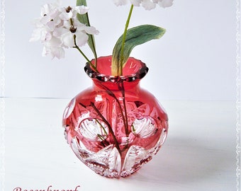 Antik Vase Böhmisches Glas 1920 Kristall Weinrot Shabby Vintage Geschenk Geburtstag Ostern Weihnachten