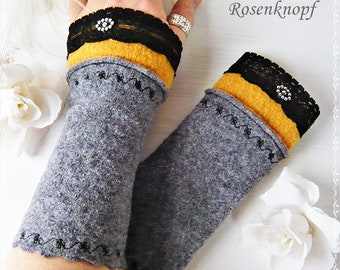 Women's arm warmers, wrist warmers, walk cuffs, granite, yellow, black, gift, birthday, Easter, Christmas