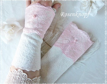 Women's arm warmers wrist warmers wedding walk cuffs ivory pink gift birthday Easter Christmas