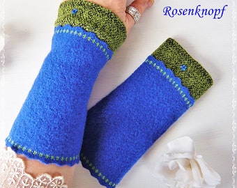 Women's arm warmers, wrist warmers, walk cuffs, royal blue, green, gift, birthday, Easter, Christmas