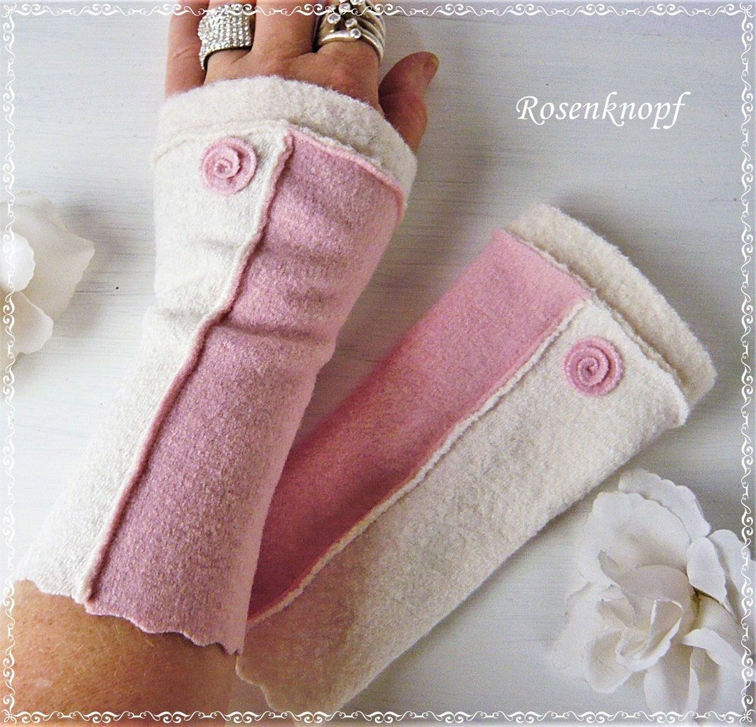 Women's Wrist Warmers Arm Warmers Walk Cuffs Pink Ivory Women's Gift