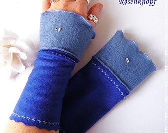 Women's arm warmers Merinowalk wrist warmers royal blue jeans blue gift Christmas birthday
