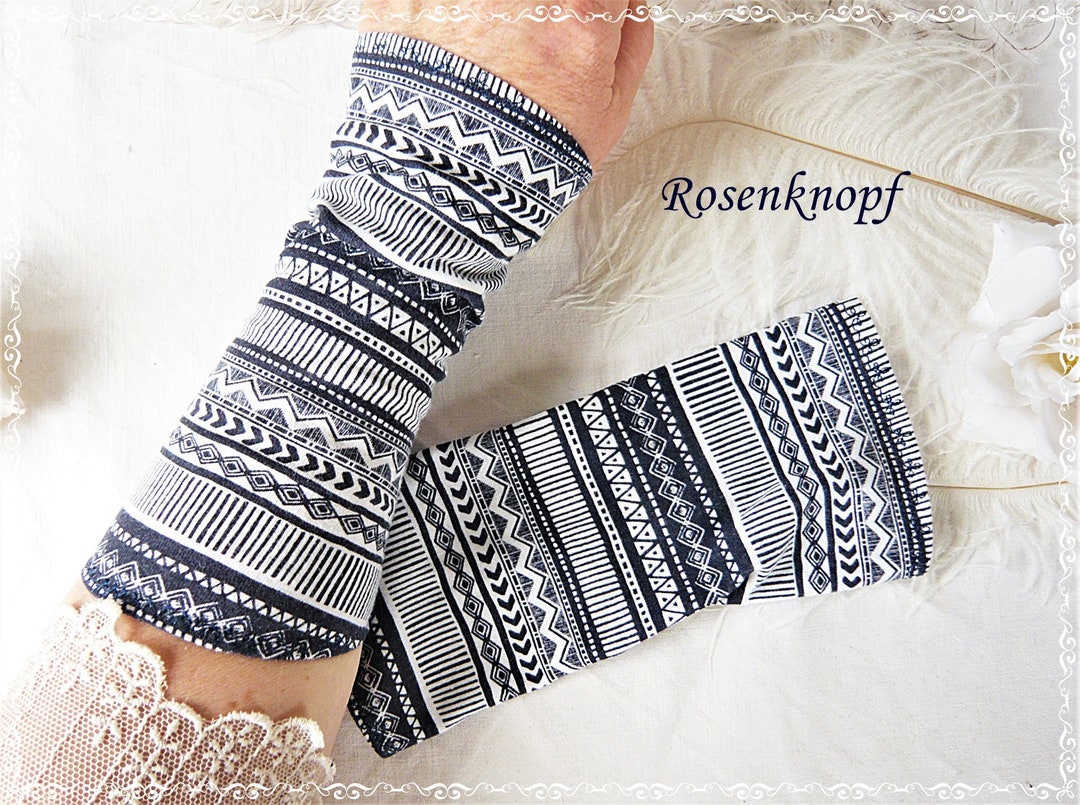 Women's Arm Warmers Wrist Warmers Jersey Cuffs Dark Blue Ivory Birthday