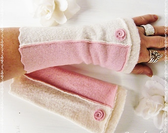 Women's wrist warmers arm warmers walk cuffs pink ivory women's gift birthday Easter Christmas