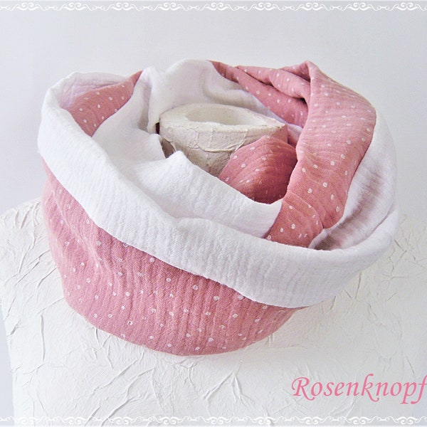 Damen Loop Schal Hochzeit Loopschal Musselin Weiß Rosa Damenschal Geschenk Geburtstag Ostern Weihnachten