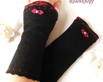 Women's arm warmers wrist warmers walk cuffs black magenta gift birthday Christmas Easter