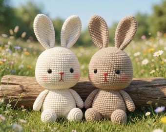Crochet Bunny Plush Set Handmade Amigurumi Rabbits Soft Stuffed Animals Pastel Toy Baby Gift Nursery Decor
