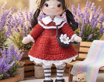 Handmade Crochet Girl Doll, Cute Amigurumi Princess Plush Toy With Dress And Bag, Soft Yarn Stuffed Animal, Valentine Gift, Birthday Gift