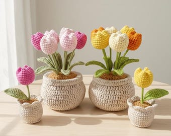 Handmade Tulip Cochet Pot, Tulip Flower Gift, Mini Tulip Pot Crochet Pattern, Gift For Daughter, Gift For Mom, Birthday Gift, Flower Crochet