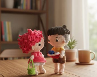 Handmade Crochet Doll Couple, Cute Amigurumi Boy And Girl Plush Toys, Soft Yarn Stuffed Animals, Valentine Gift, Birthday Nursery Decor