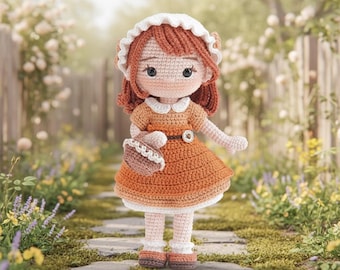 Crochet Amigurumi Doll Handmade Girl Plush Toy Cute Knitted Vintage Style Doll Gift For Kids Baby Shower Nursery Room Decor, Birthday Gift