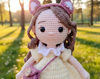 Crochet Cute Animal Girl Doll Handmade Amigurumi Plush Toy Kawaii Style Soft Pastel Gift for Kids Room Decor