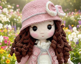 Crochet Doll With Customized Outfit, Amigurumi Doll Brown Hair Doll, Personalized Doll, Crochet Doll For Sale, Crochet Doll Dress, Birthday