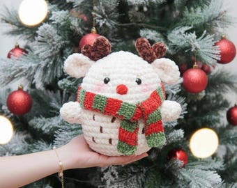 Handmade Crochet Christmas Reindeer Plush, Amigurumi Doll with Scarf