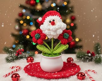 Crochet Santa In A Pot, Crochet Christmas Tree Santa Plant Pot, Handmade Xmas Decor, Family Gift, Friend Keepsake, Gift For Kids Or Home
