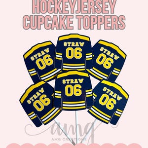 Custom Hockey Jersey Cupcake Toppers – Set of 12 Personalized Sports Party Decorations– Hockey Birthday Decor