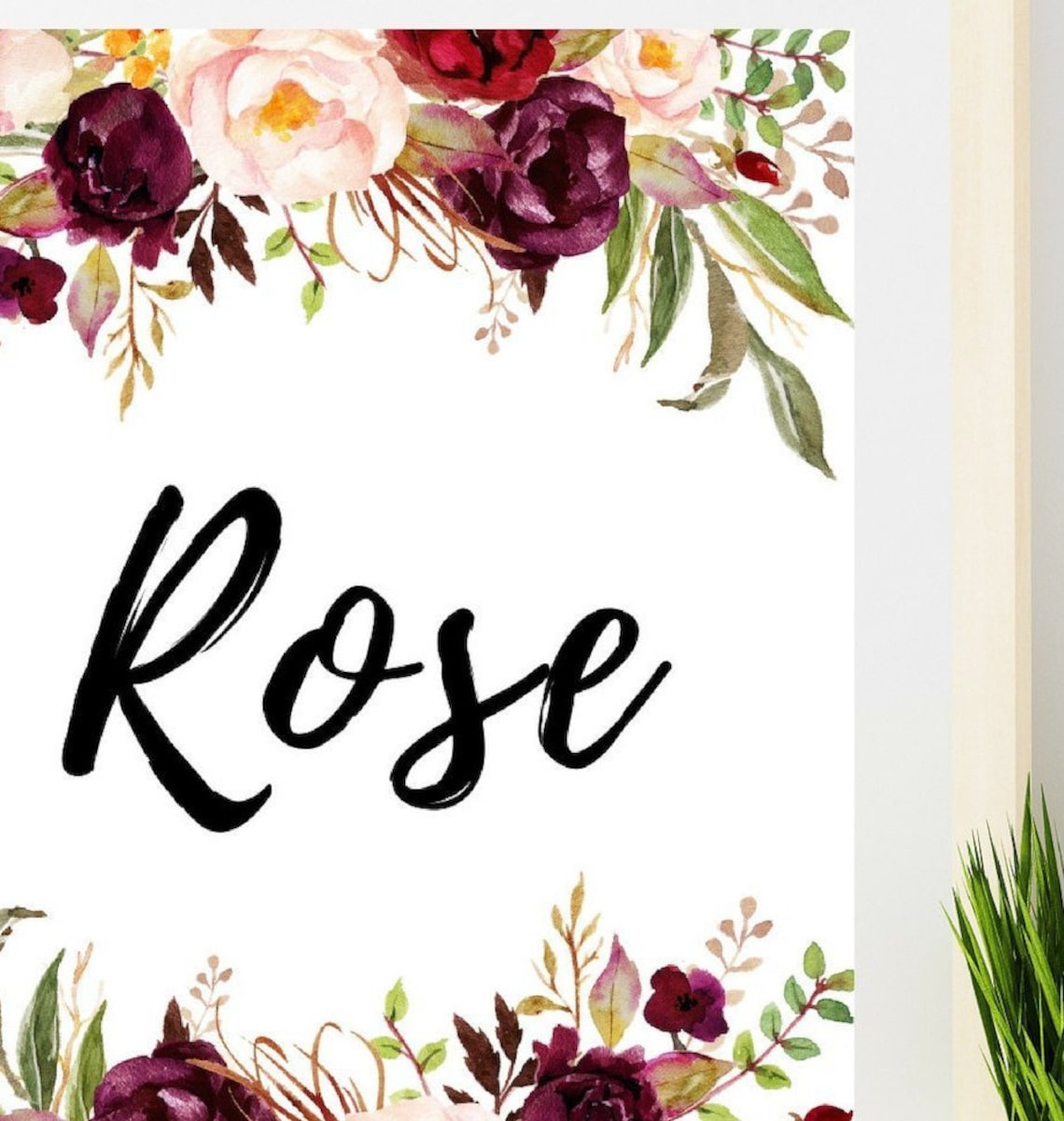 Rose Name Print for Nursery Rose Name Printable Nursery Etsy