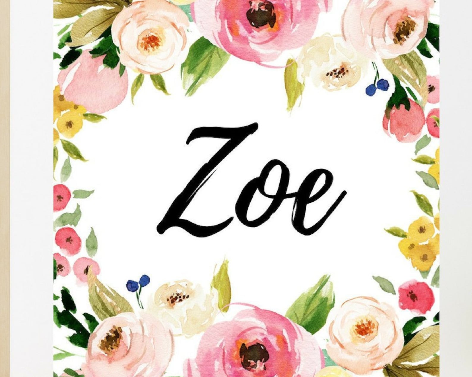 Zoe Name Print for Nursery Name Print Nursery Name Floral Etsy